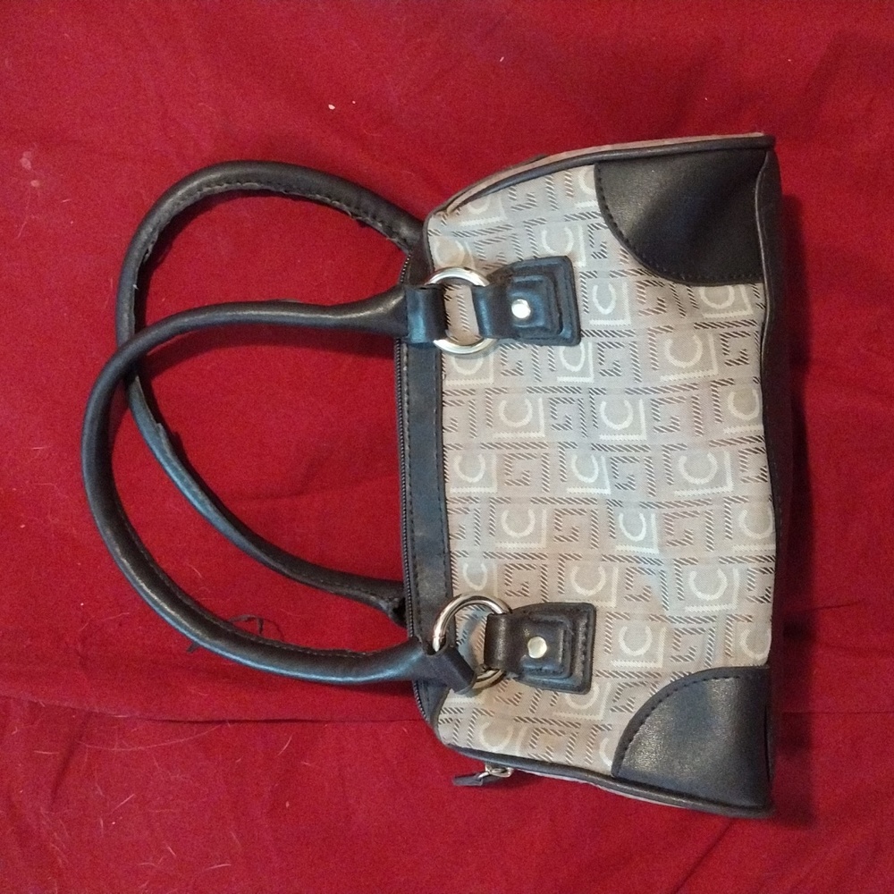 Liz Claiborne Beige & Brown Small Satchel Handbag Purse